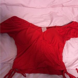 No Boundaries Red Ruched Tie Front Crop Top